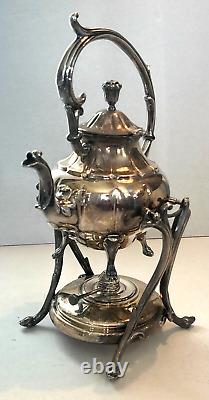 Vintage Silver Plate Teapot on Tilting Stand with Burner Victorian 14 Patina