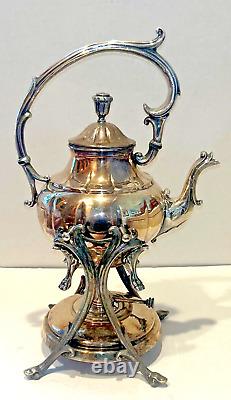 Vintage Silver Plate Teapot on Tilting Stand with Burner Victorian 14 Patina
