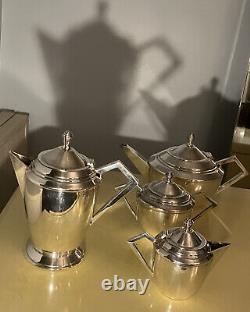 Vintage Silver-Plated Art Deco Tea Set Bauhaus Cubist WMF Josef Hoffmann Style