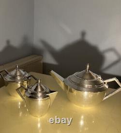 Vintage Silver-Plated Art Deco Tea Set Bauhaus Cubist WMF Josef Hoffmann Style