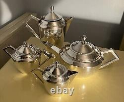 Vintage Silver-Plated Art Deco Tea Set Bauhaus Cubist WMF Josef Hoffmann Style