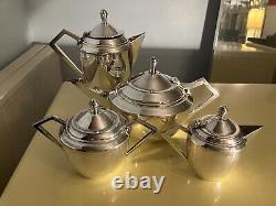 Vintage Silver-Plated Art Deco Tea Set Bauhaus Cubist WMF Josef Hoffmann Style