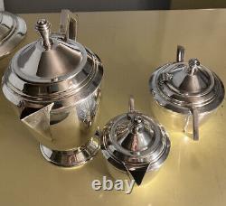 Vintage Silver-Plated Art Deco Tea Set Bauhaus Cubist WMF Josef Hoffmann Style