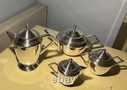 Vintage Silver-Plated Art Deco Tea Set Bauhaus Cubist WMF Josef Hoffmann Style