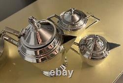 Vintage Silver-Plated Art Deco Tea Set Bauhaus Cubist WMF Josef Hoffmann Style