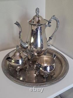 Vintage Silver Plated Coffee/Tea Pot Pitcher Cream Sugar & Tray