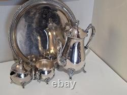 Vintage Silver Plated Coffee/Tea Pot Pitcher Cream Sugar & Tray