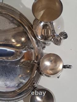 Vintage Silver Plated Coffee/Tea Pot Pitcher Cream Sugar & Tray