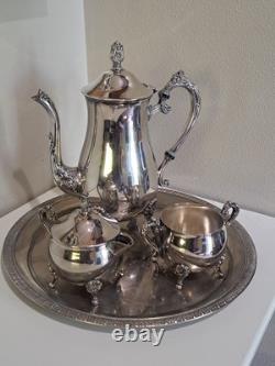 Vintage Silver Plated Coffee/Tea Pot Pitcher Cream Sugar & Tray