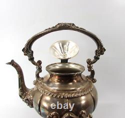 Vintage Silver Plated Elegant Tilting Tea Kettle Pot With Warming Stand 2 pcs READ