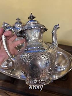 Vintage Silver Plated Ornate Tea Set 7 Piece including Serving Tray