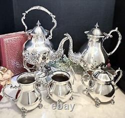 Vintage Silver Plated Tea Coffee Service Tilting Tea Pot BCS England 5 Pc Set