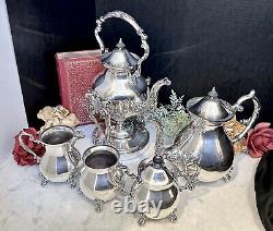 Vintage Silver Plated Tea Coffee Service Tilting Tea Pot BCS England 5 Pc Set