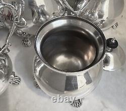 Vintage Silver Plated Tea Coffee Service Tilting Tea Pot BCS England 5 Pc Set