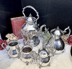 Vintage Silver Plated Tea Coffee Service Tilting Tea Pot BCS England 5 Pc Set