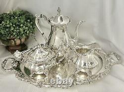 Vintage Silver Plated Tea Serving Set Gorham Rosewood / Poole Coffee Pot & Tray