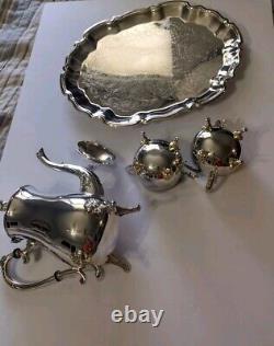 Vintage Silver Plated Tea Set Coffee Service and Tray Set- 5 Pieces