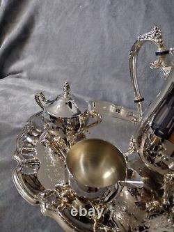 Vintage Silver Plated Tea Set Coffee Service and Tray Set- 5 Pieces