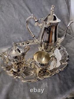 Vintage Silver Plated Tea Set Coffee Service and Tray Set- 5 Pieces