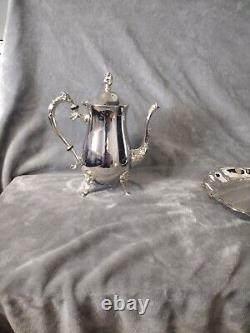 Vintage Silver Plated Tea Set Coffee Service and Tray Set- 5 Pieces
