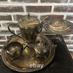 Vintage Silver Plated Tea Set With Serving Plate And Garnish Pedestal Tray