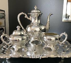 Vintage Silver Plated WM A Rogers Tea Set with Old English Tray #951 CLEAN