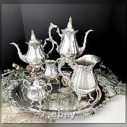 Vintage Silver Plated Wallace Baroque Tea Set Coffee Service Serving Tray Footed