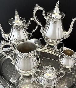 Vintage Silver Plated Wallace Baroque Tea Set Coffee Service Serving Tray Footed