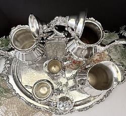 Vintage Silver Plated Wallace Baroque Tea Set Coffee Service Serving Tray Footed