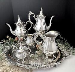 Vintage Silver Plated Wallace Baroque Tea Set Coffee Service Serving Tray Footed