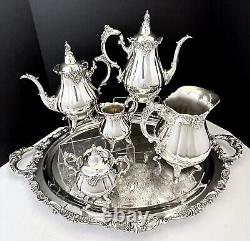 Vintage Silver Plated Wallace Baroque Tea Set Coffee Service Serving Tray Footed