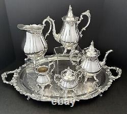 Vintage Silver Plated Wallace Baroque Tea Set Coffee Service Serving Tray Footed