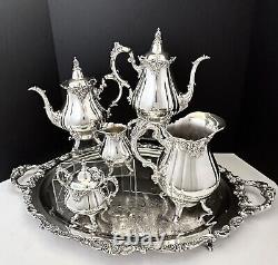 Vintage Silver Plated Wallace Baroque Tea Set Coffee Service Serving Tray Footed