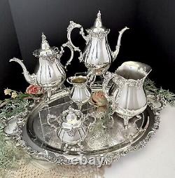 Vintage Silver Plated Wallace Baroque Tea Set Coffee Service Serving Tray Footed