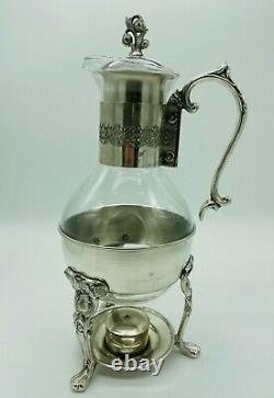 Vintage Silver Plated and Glass Coffee Tea Carafe Pitcher With Warmer Stand