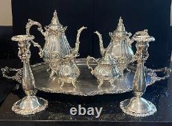 Vintage Silver Tea Coffee Set With 29 Tray + 2 Candlesticks Baroque By Wallace