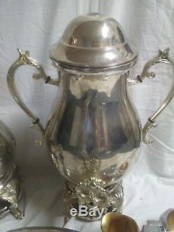 Vintage Silver Toned Coffee and Tea Supply Sets 10pcs, Urns, Trays, Creamers etc