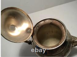 Vintage Silver on Copper Tea Service, Tray, 3 Pots, 3 Condiment Bowls, 7 Pc Set