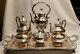 Vintage Silver On Copper Tea Service, Tray 3 Pots 3 Condiment Bowls, 7 Piece Set