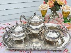 Vintage Silverplate 4 pc Tea Set Community Ascot Sheffield Repro & Tray