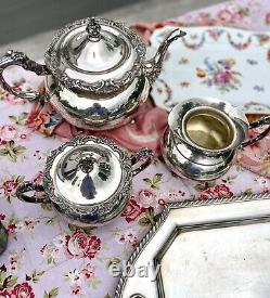 Vintage Silverplate 4 pc Tea Set Community Ascot Sheffield Repro & Tray