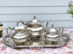 Vintage Silverplate 4 pc Tea Set Community Ascot Sheffield Repro & Tray