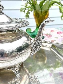 Vintage Silverplate 4 pc Tea Set Community Ascot Sheffield Repro & Tray