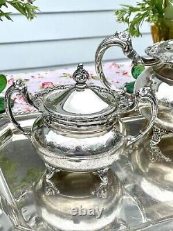 Vintage Silverplate 4 pc Tea Set Community Ascot Sheffield Repro & Tray