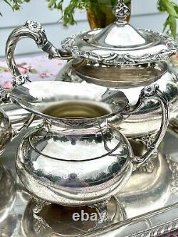 Vintage Silverplate 4 pc Tea Set Community Ascot Sheffield Repro & Tray
