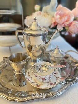 Vintage Silverplate 4pc Tea Set Tray Coffee Pot Creamer Sugar ARBOR Rogers