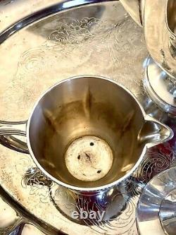 Vintage Silverplate 4pc Tea Set Tray Coffee Pot Creamer Sugar ARBOR Rogers