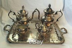 Vintage Silverplate B. S. G. Silver on Copper 5 Pc Coffee Tea Set with Large Tray