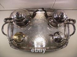 Vintage Silverplate Tea Set Coffee Service Serving Tray Tea Pot Cream Sugar Bowl