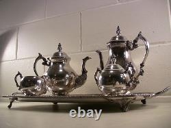 Vintage Silverplate Tea Set Coffee Service Serving Tray Tea Pot Cream Sugar Bowl